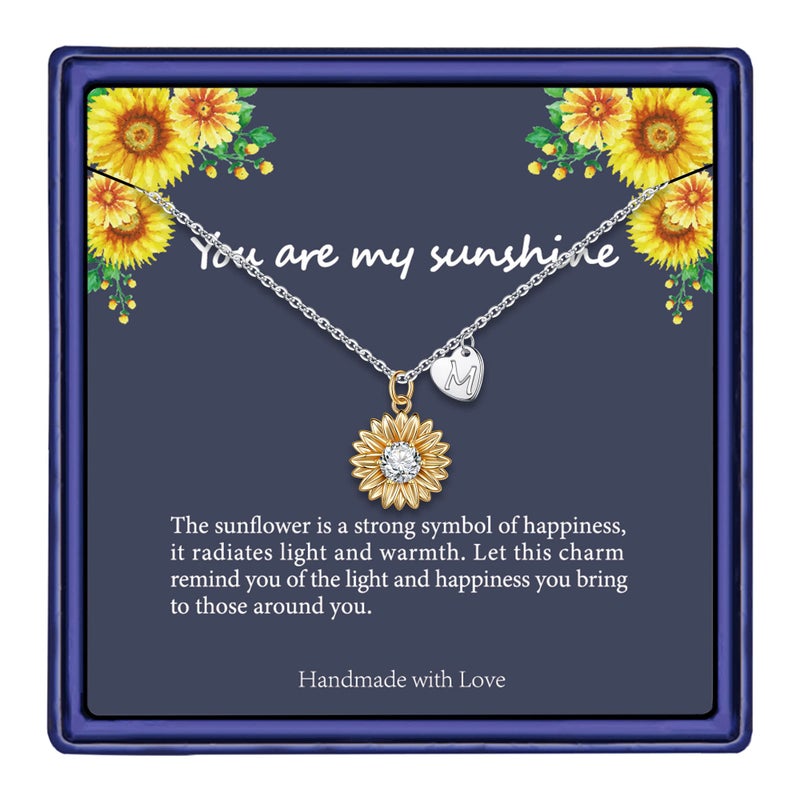 MONOZO Initial Sunflower Necklace for Women Trendy, 14k Gold Plated Sunflower Necklace M Pendant CZ Heart Letter Initial Necklace You are My Sunshine Sunflower Gifts Gold Jewelry - Image 1